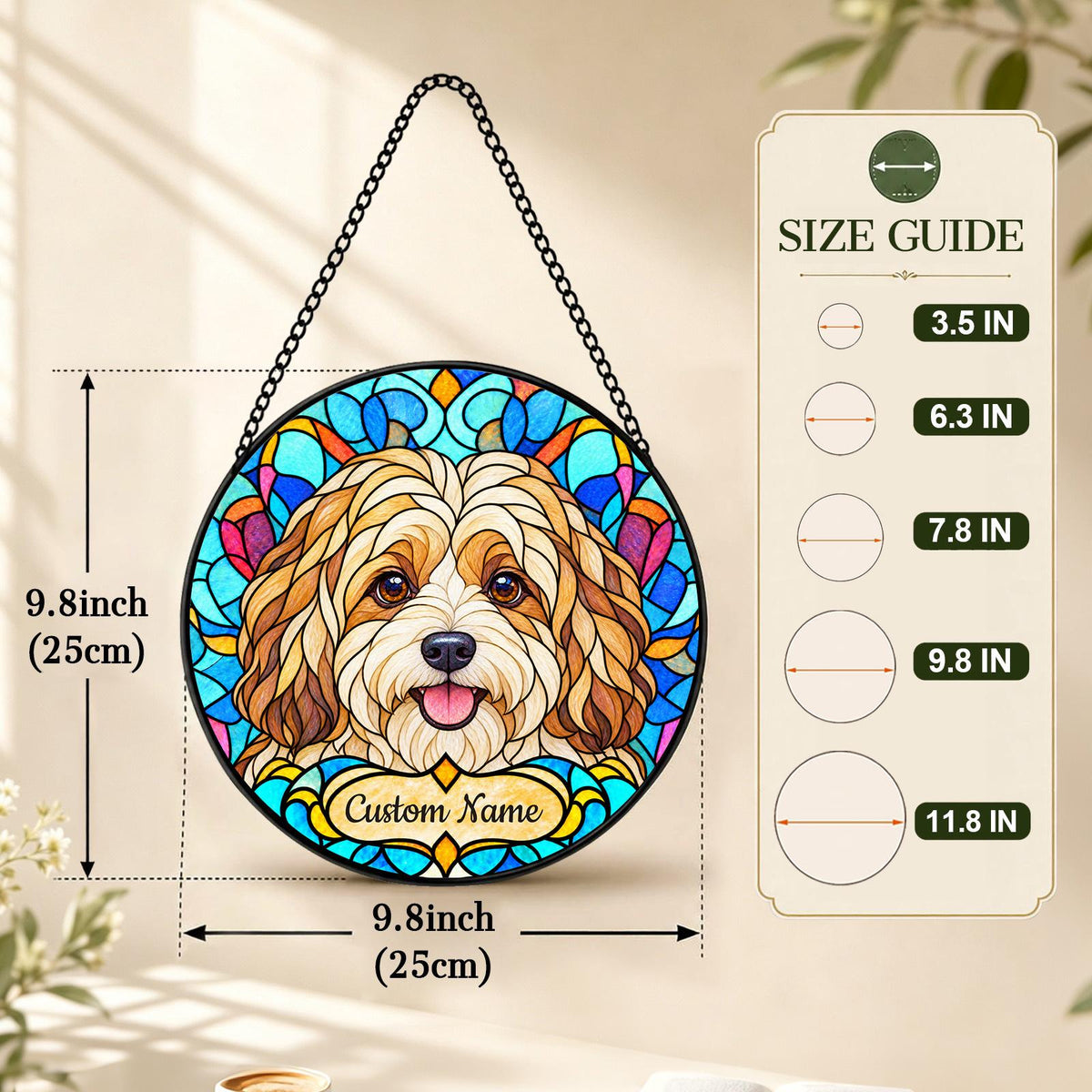Personalized Havanese Suncatcher, Custom Name, Floral Stained Glass Window Hanging