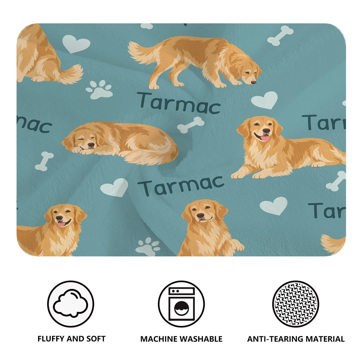 Personalized Golden Retriever Blanket, Pet Blanket with Name