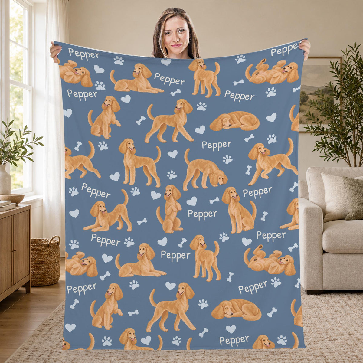 Personalized Poodle Blanket, Pet Blanket with Name