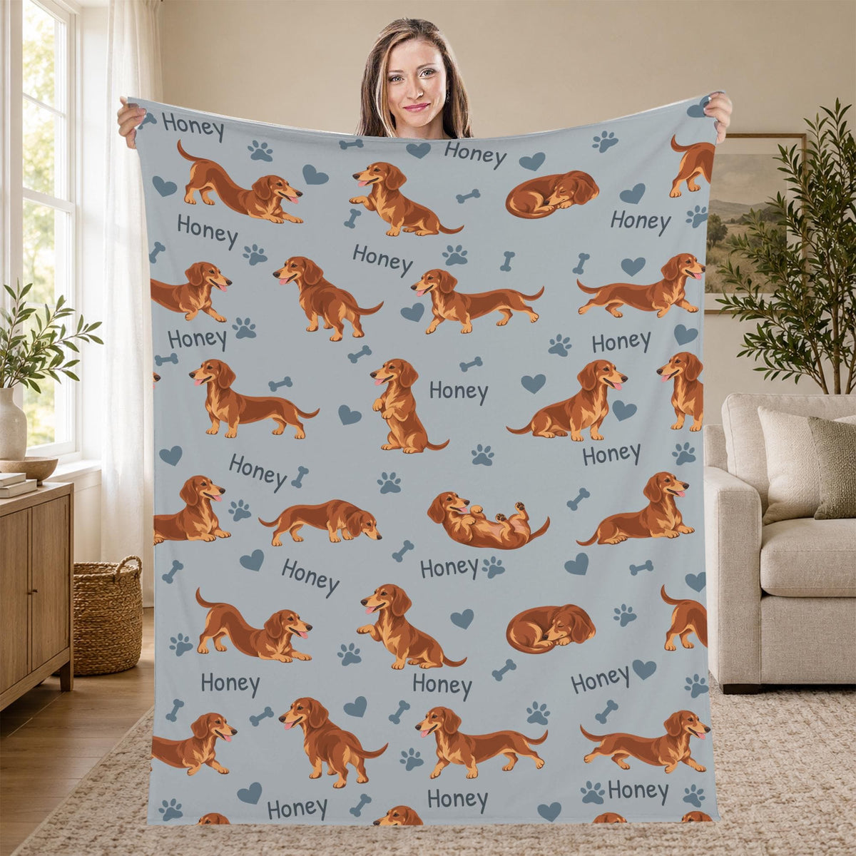 Personalized Dachshund Blanket, Pet Blanket with Name