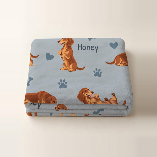 Personalized Dachshund Blanket, Pet Blanket with Name