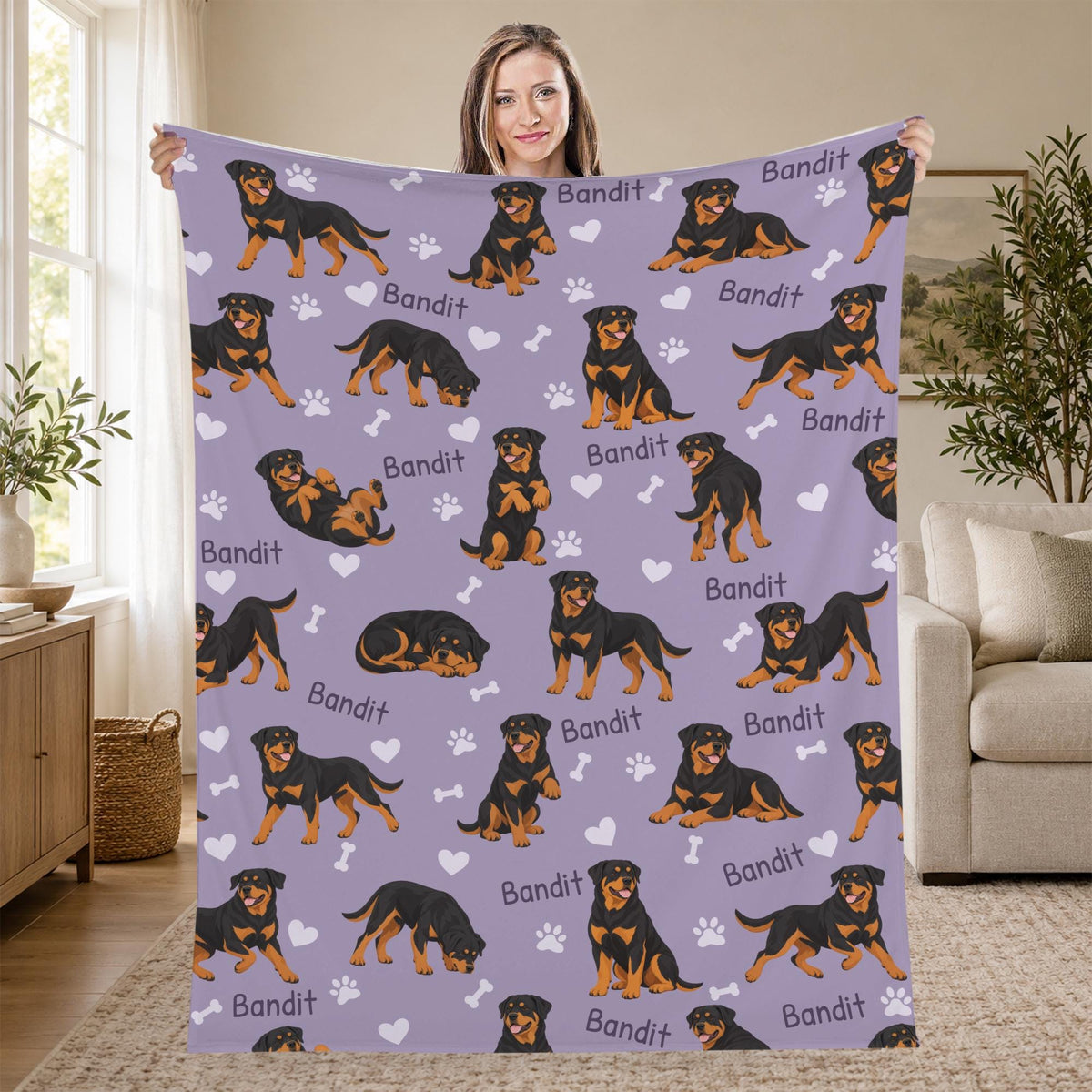 Personalized Rottweiler Blanket, Pet Blanket with Name