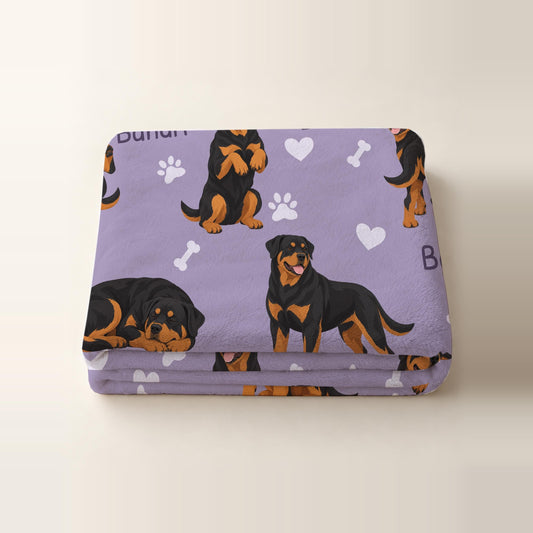 Personalized Rottweiler Blanket, Pet Blanket with Name