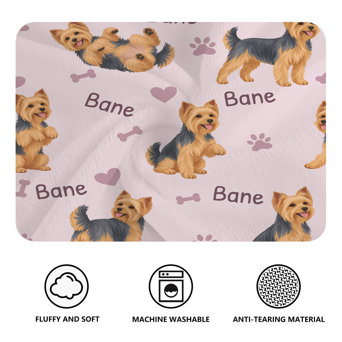 Personalized Yorkshire Terrier Blanket, Pet Blanket with Name