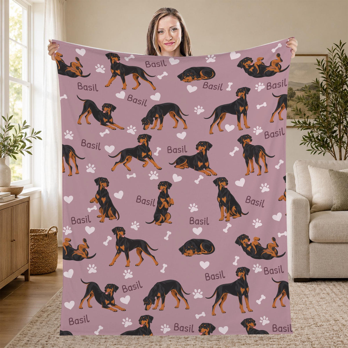 Personalized Doberman Pinscher Blanket, Pet Blanket with Name