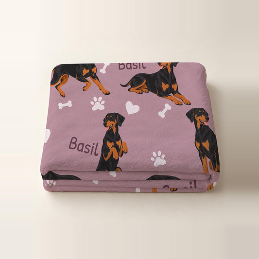 Personalized Doberman Pinscher Blanket, Pet Blanket with Name