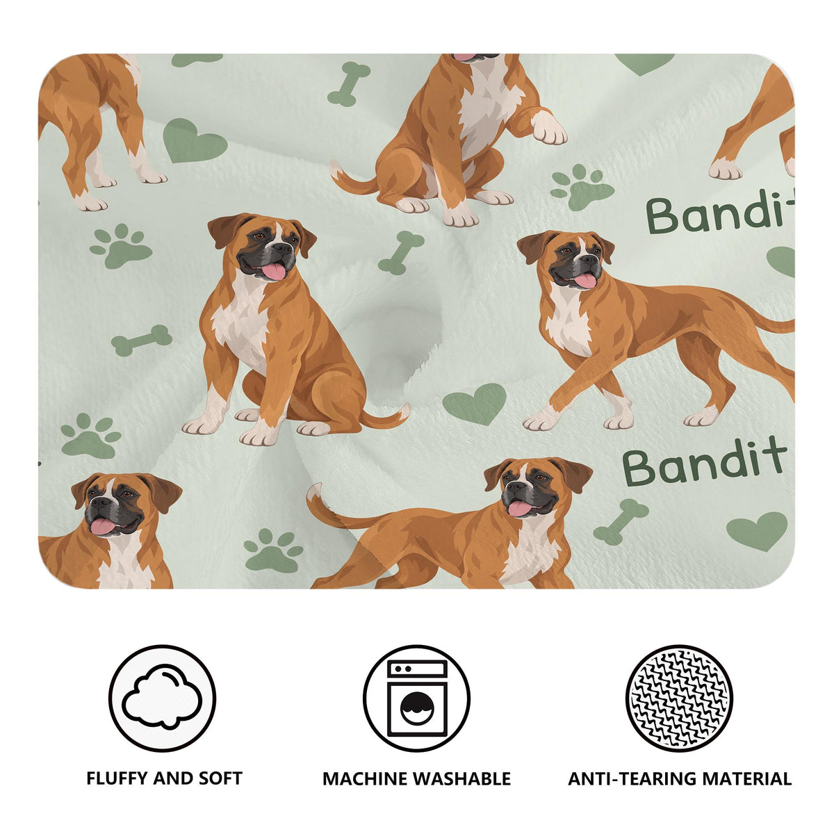 Personalized Boxer Blanket, Pet Blanket with Name
