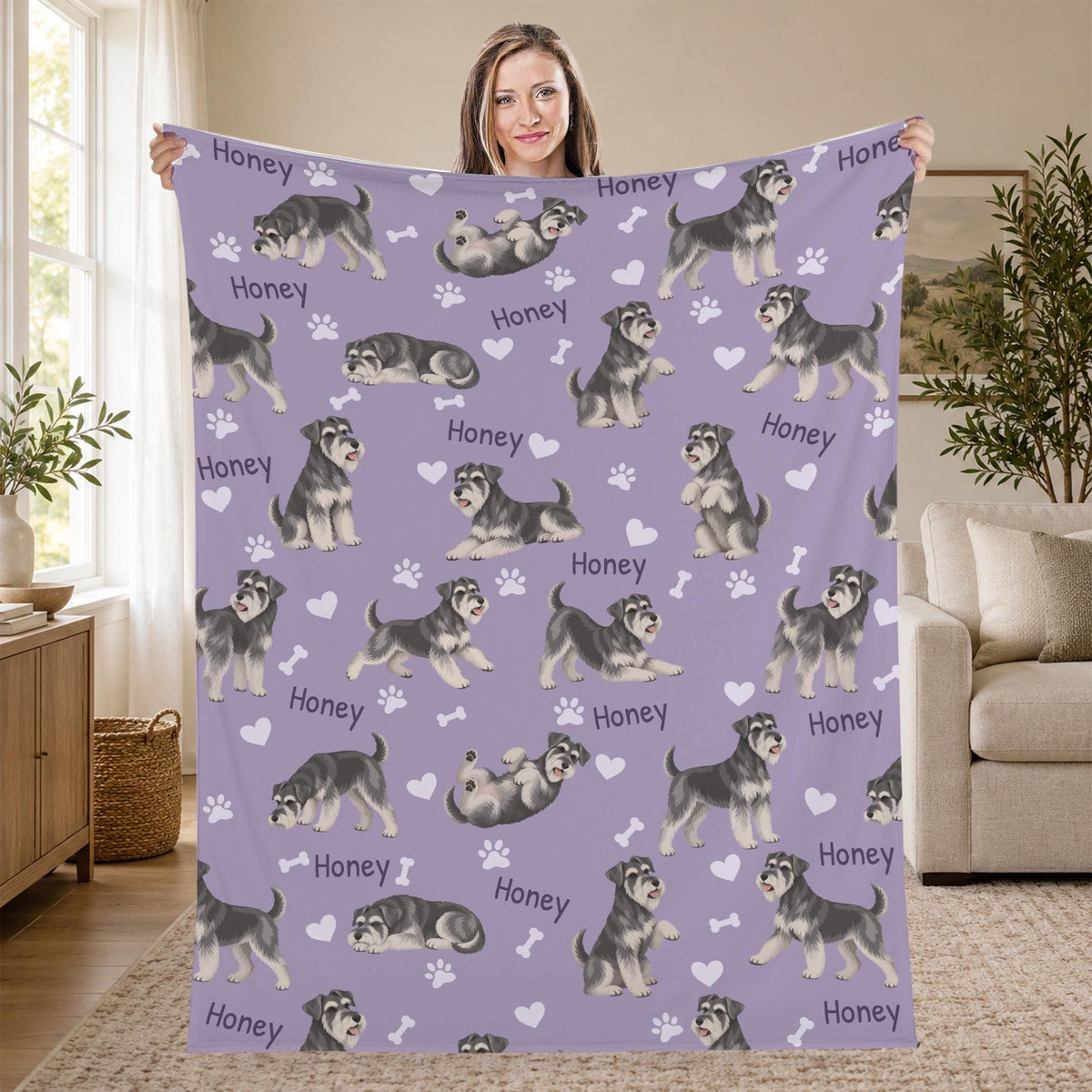 Personalized Miniature Schnauzer Blanket, Pet Blanket with Name