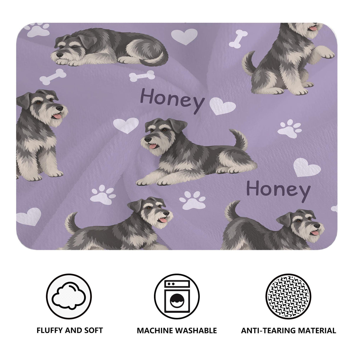 Personalized Miniature Schnauzer Blanket, Pet Blanket with Name
