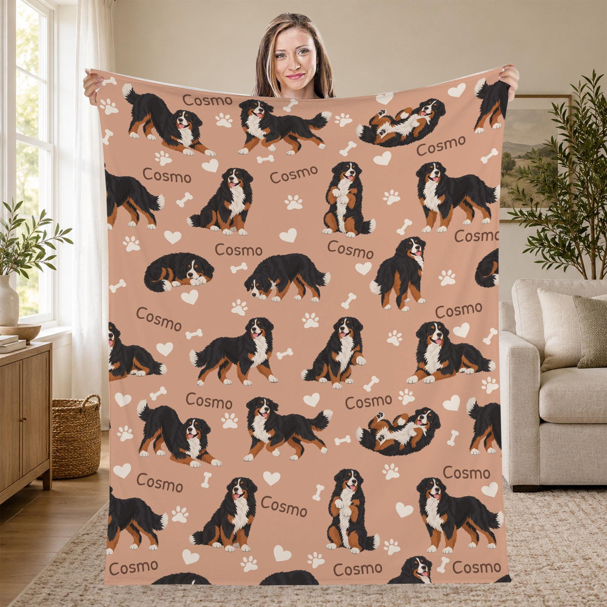 Personalized Bernese Mountain Dog Blanket, Pet Blanket with Name