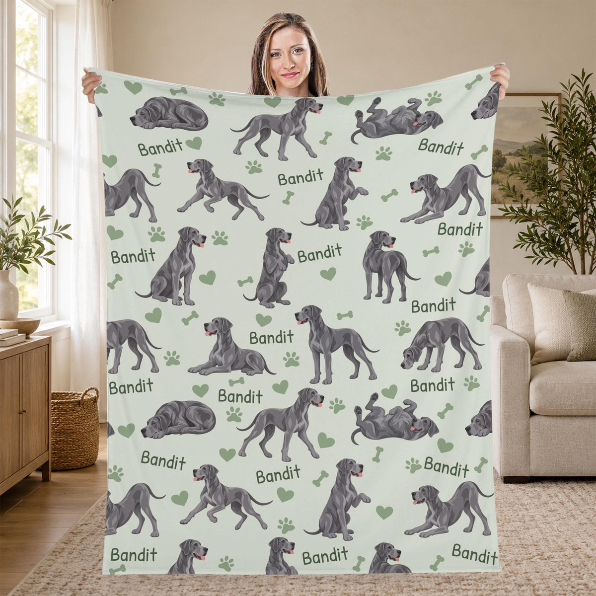 Personalized Great Dane Blanket, Pet Blanket with Name
