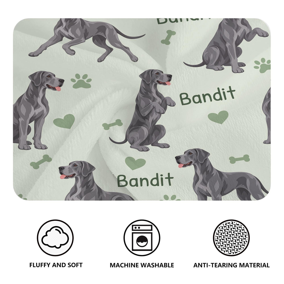 Personalized Great Dane Blanket, Pet Blanket with Name