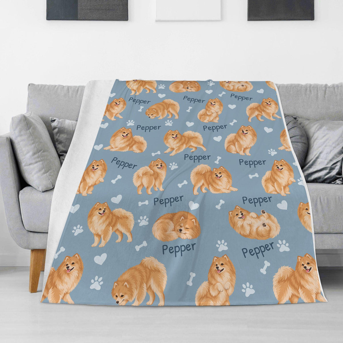Personalized Pomeranian Blanket, Pet Blanket with Name