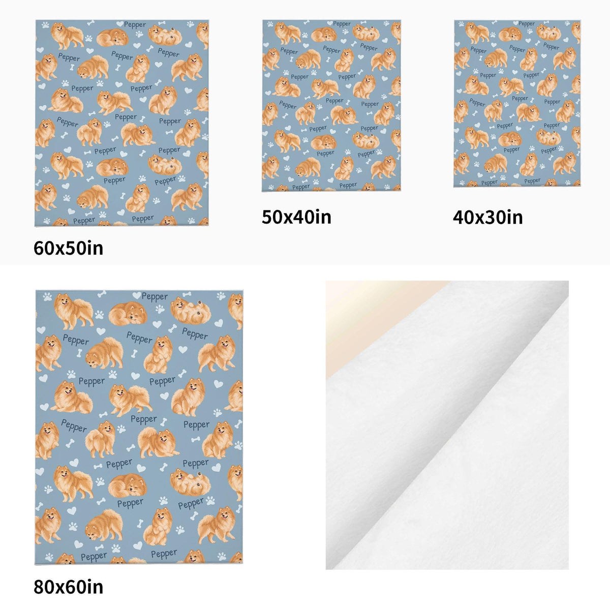Personalized Pomeranian Blanket, Pet Blanket with Name