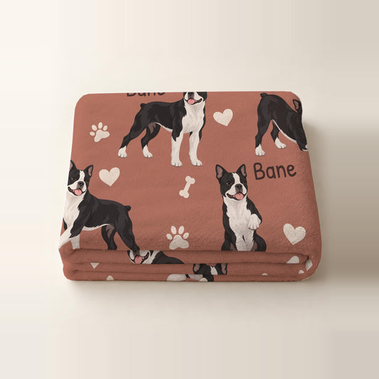 Personalized Boston Terrier Blanket, Pet Blanket with Name