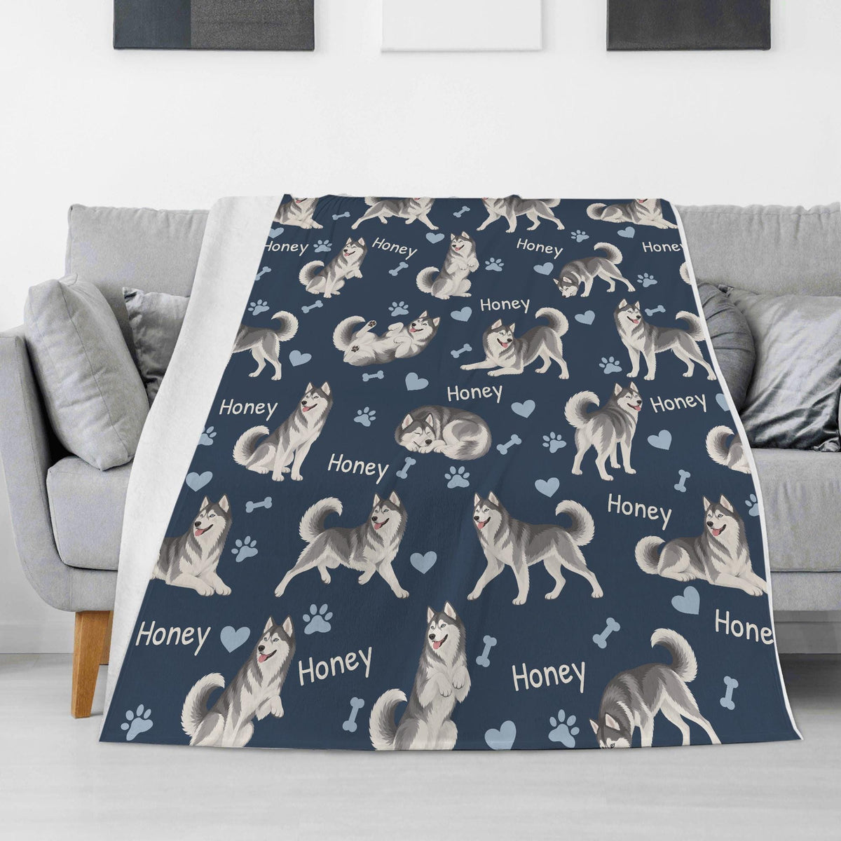 Personalized Siberian Husky Blanket, Pet Blanket with Name