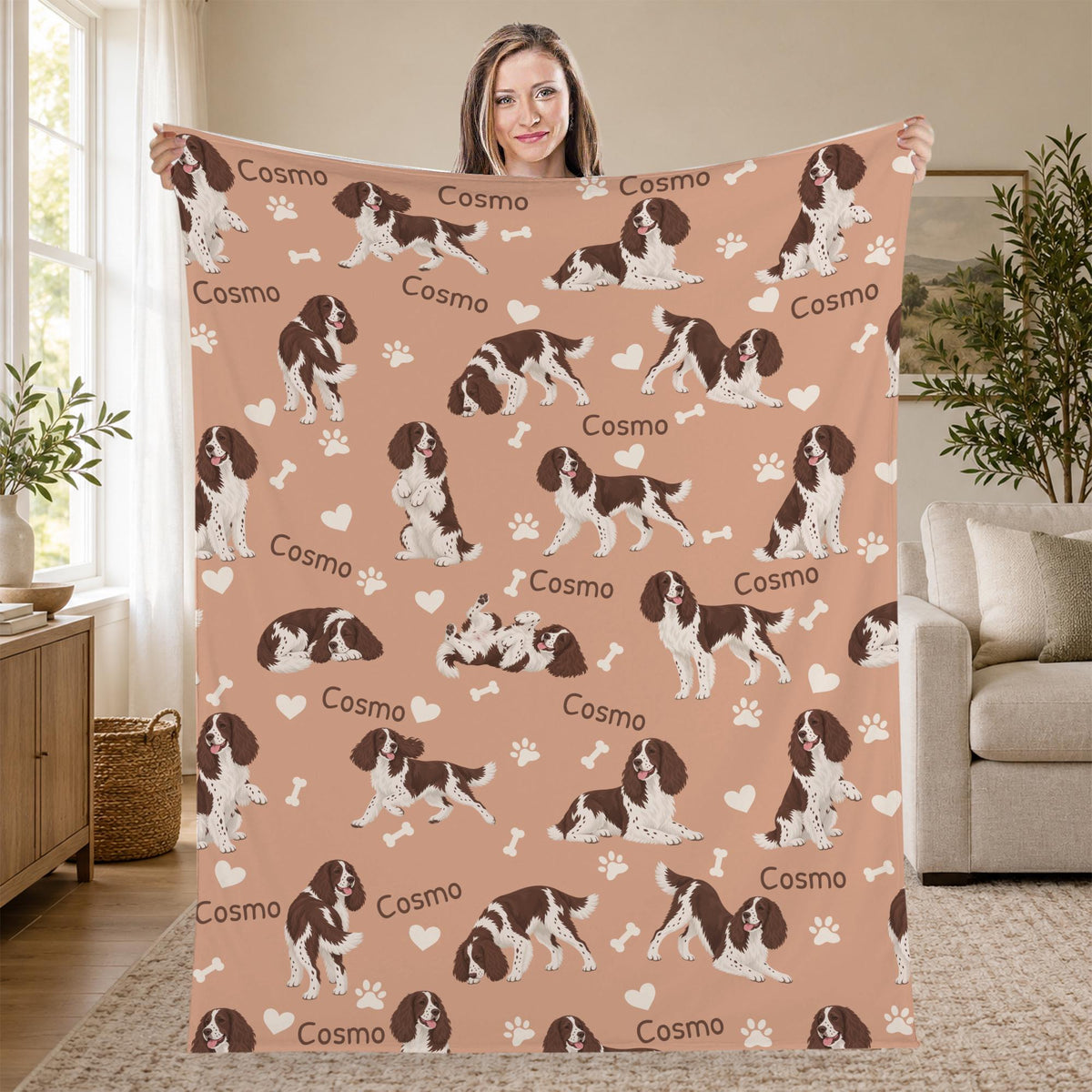 Personalized English Springer Spaniel Blanket, Pet Blanket with Name