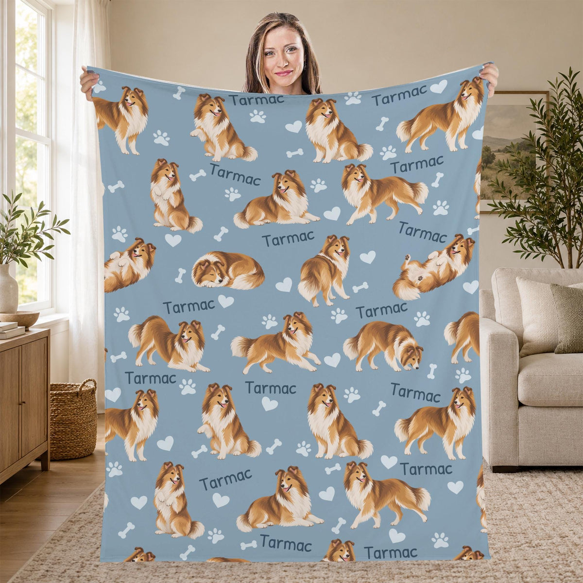 Personalized Shetland Sheepdog Blanket, Pet Blanket with Name