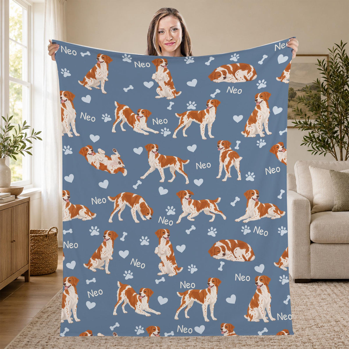 Personalized Brittany Blanket, Pet Blanket with Name