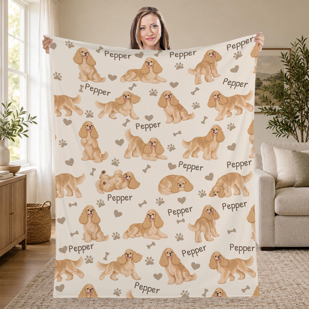Personalized Cocker Spaniel Blanket, Pet Blanket with Name