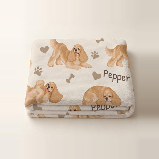 Personalized Cocker Spaniel Blanket, Pet Blanket with Name