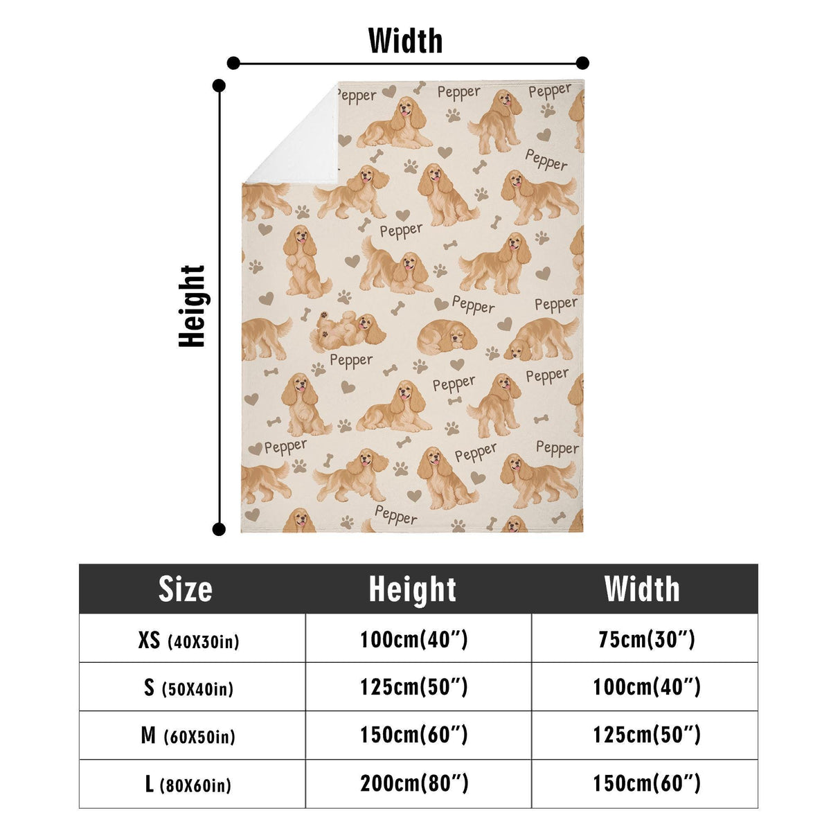 Personalized Cocker Spaniel Blanket, Pet Blanket with Name