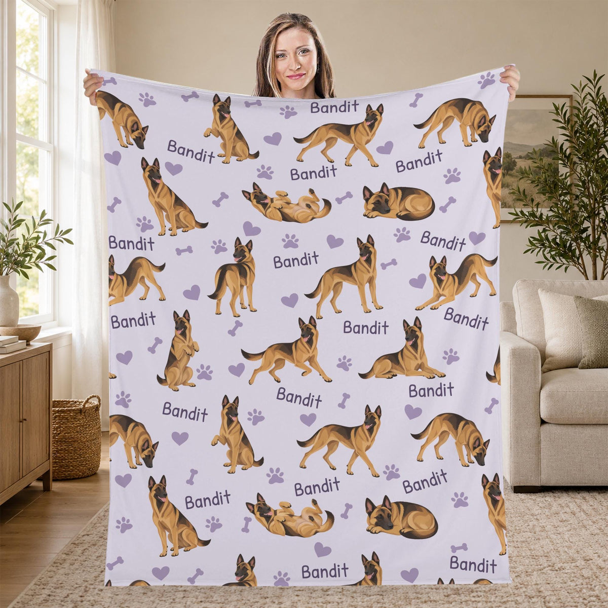 Personalized Belgian Malinois Blanket, Pet Blanket with Name