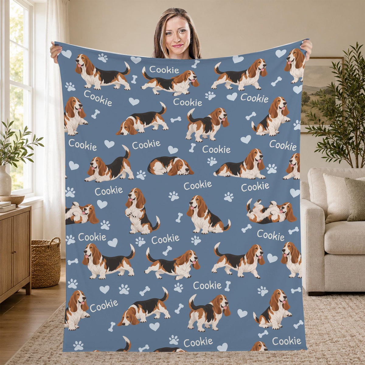Personalized Basset Hound Blanket, Pet Blanket with Name