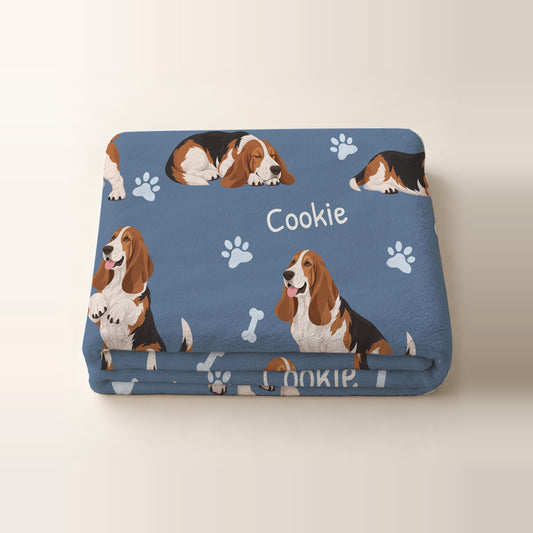 Personalized Basset Hound Blanket, Pet Blanket with Name