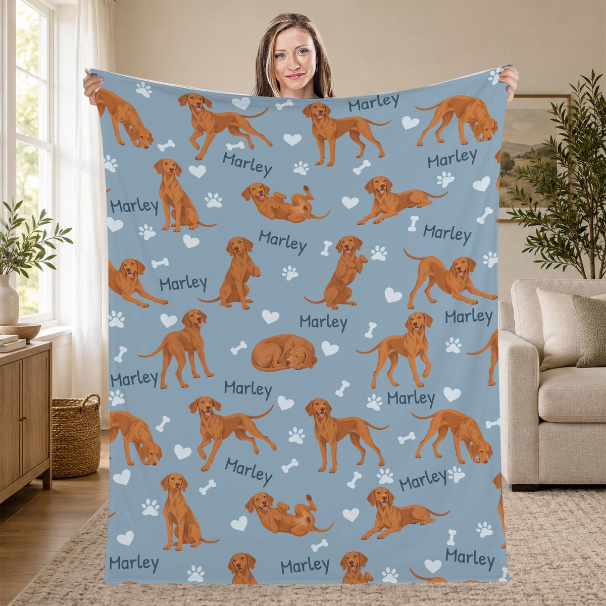 Personalized Vizsla Blanket, Pet Blanket with Name