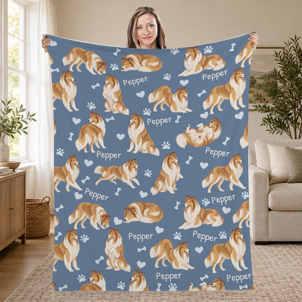 Personalized Collie Blanket, Pet Blanket with Name