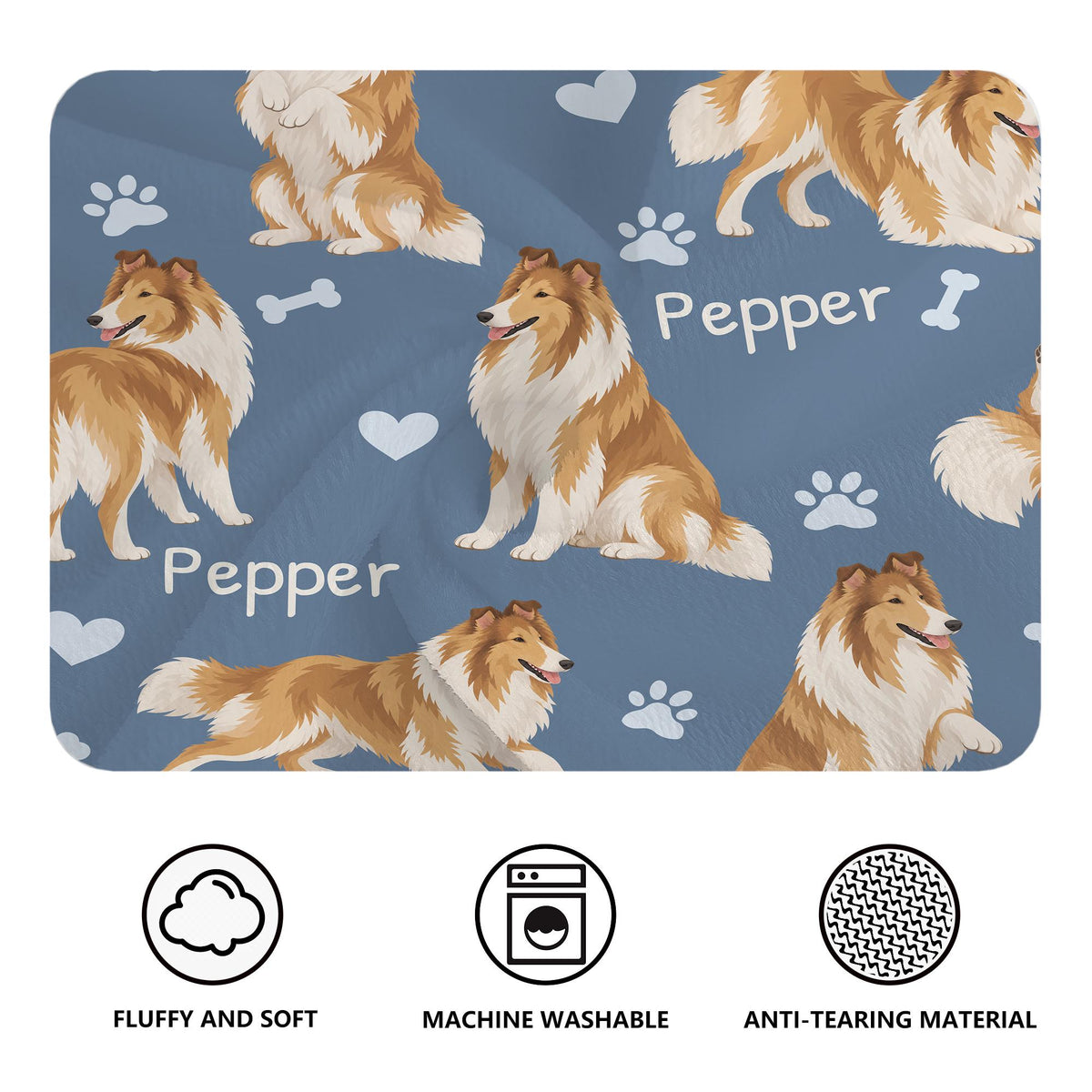 Personalized Collie Blanket, Pet Blanket with Name