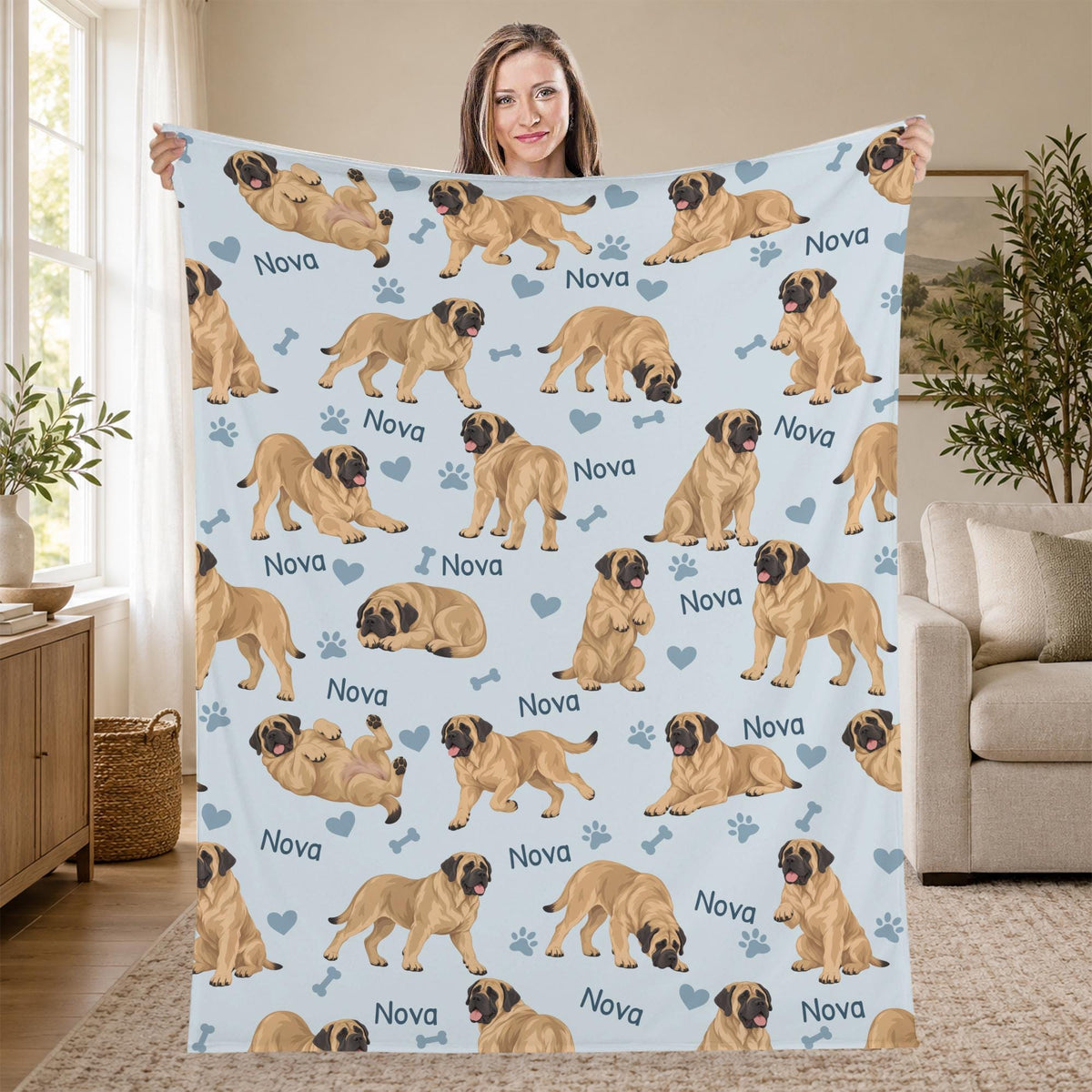 Personalized Mastiff Blanket, Pet Blanket with Name