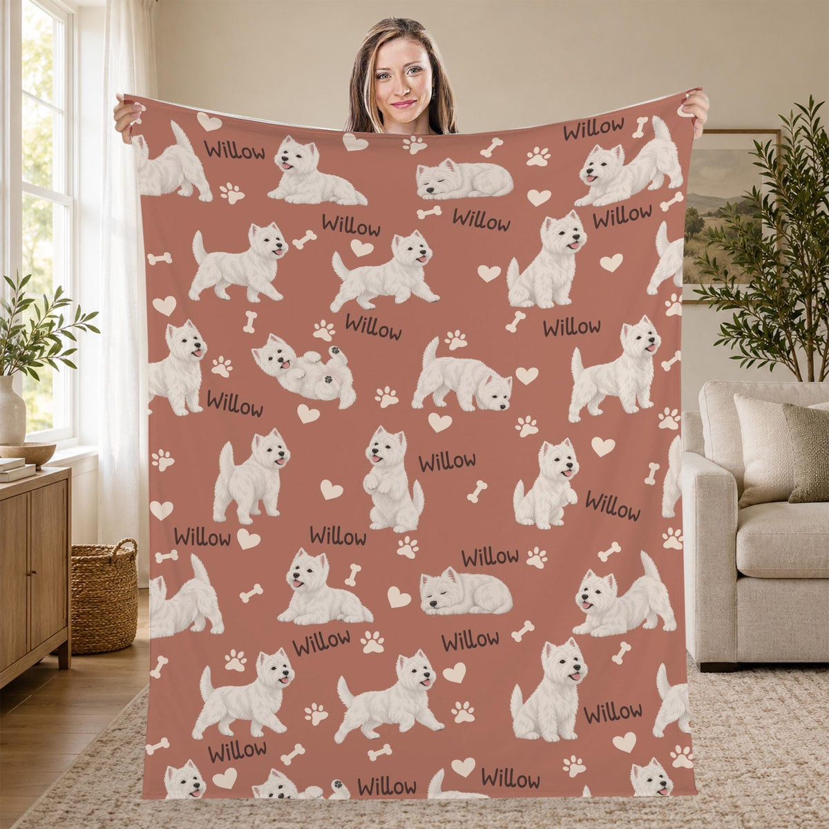 Personalized West Highland White Terrier Blanket, Pet Blanket with Name