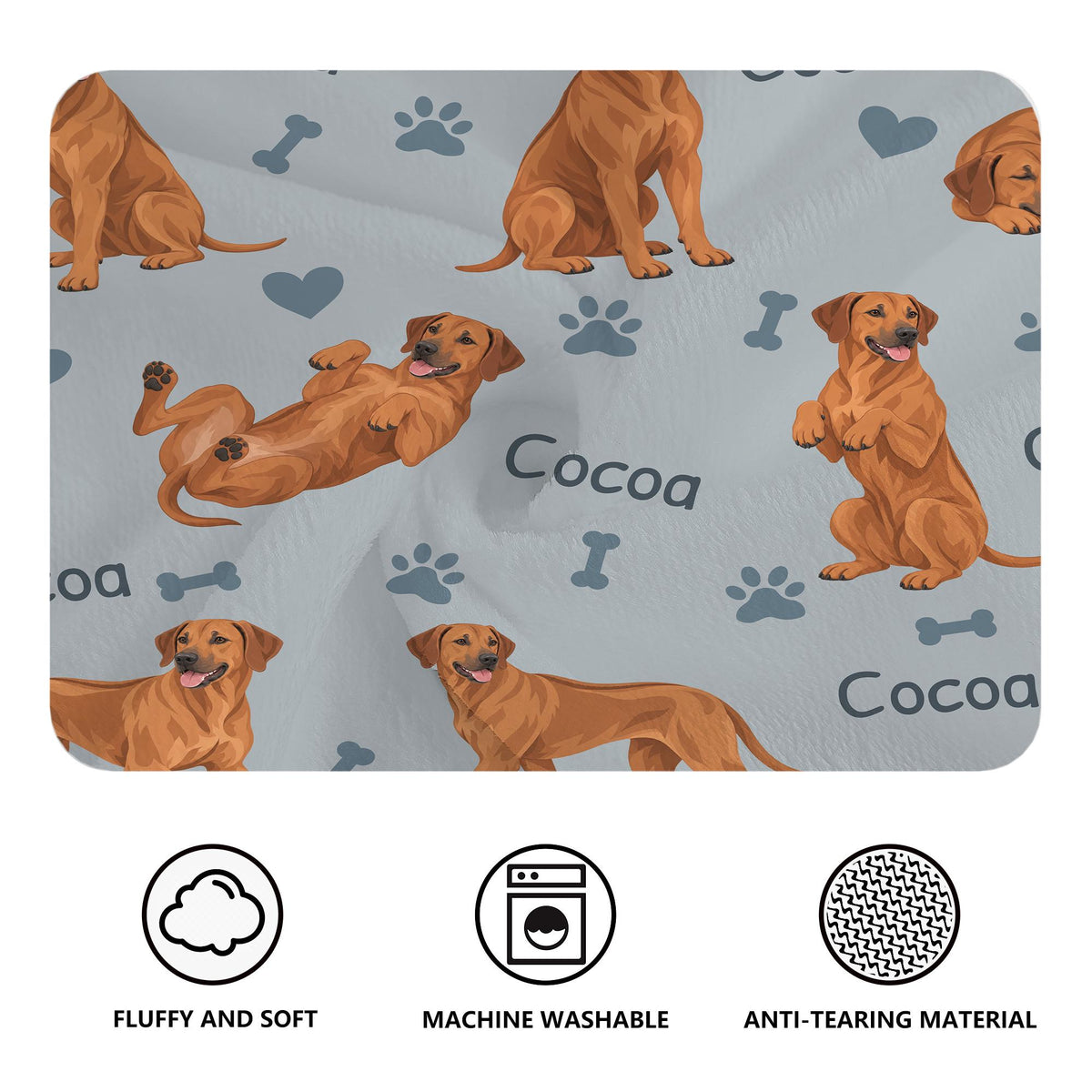 Personalized Rhodesian Ridgeback Blanket, Pet Blanket with Name
