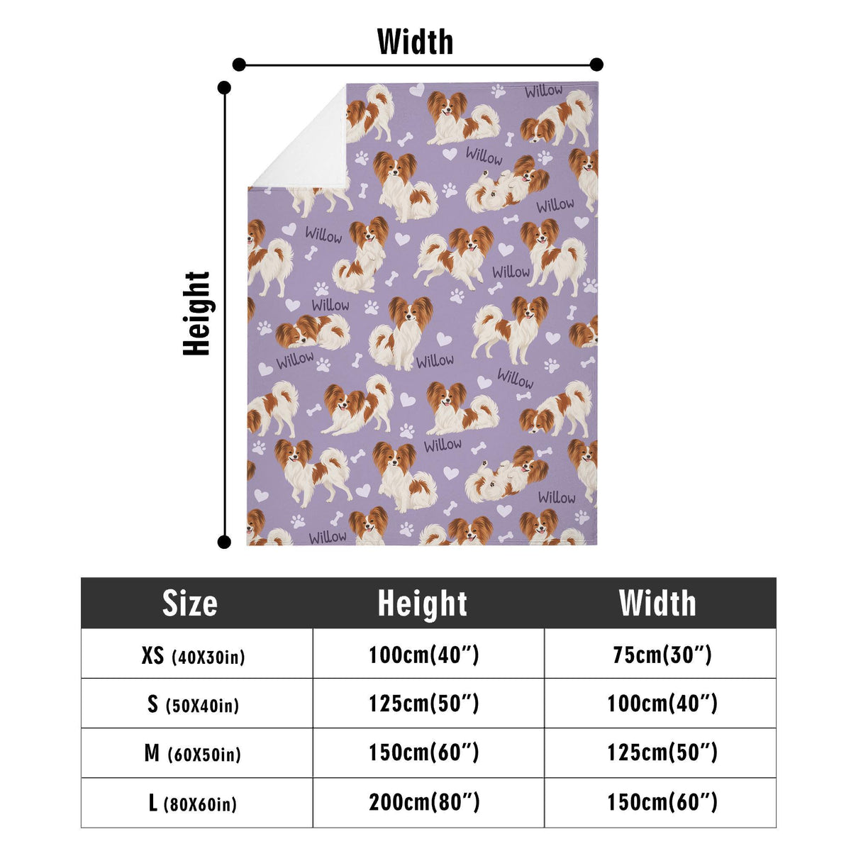 Personalized Papillon Blanket, Pet Blanket with Name