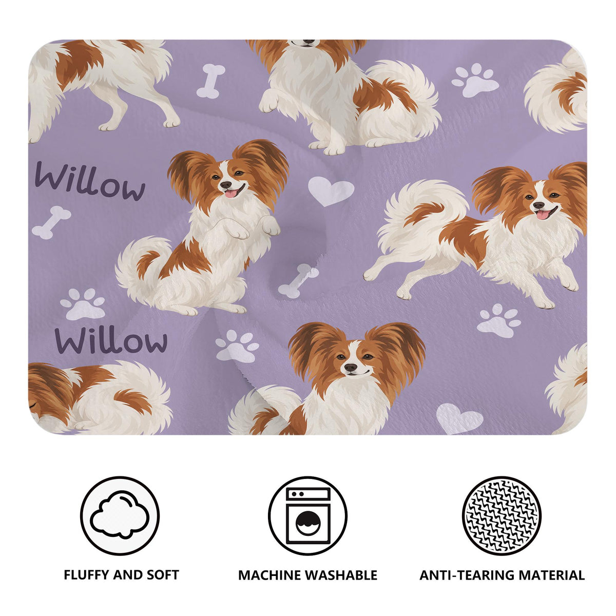 Personalized Papillon Blanket, Pet Blanket with Name
