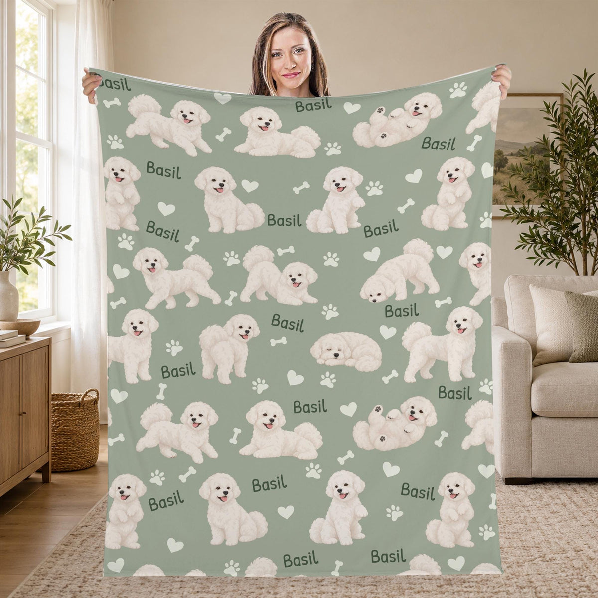 Personalized Bichon Frise Blanket, Pet Blanket with Name