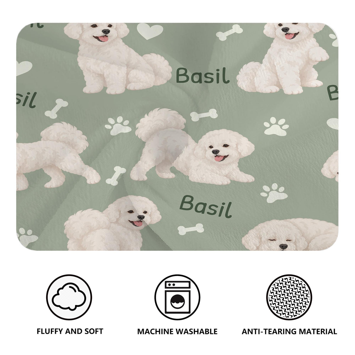 Personalized Bichon Frise Blanket, Pet Blanket with Name
