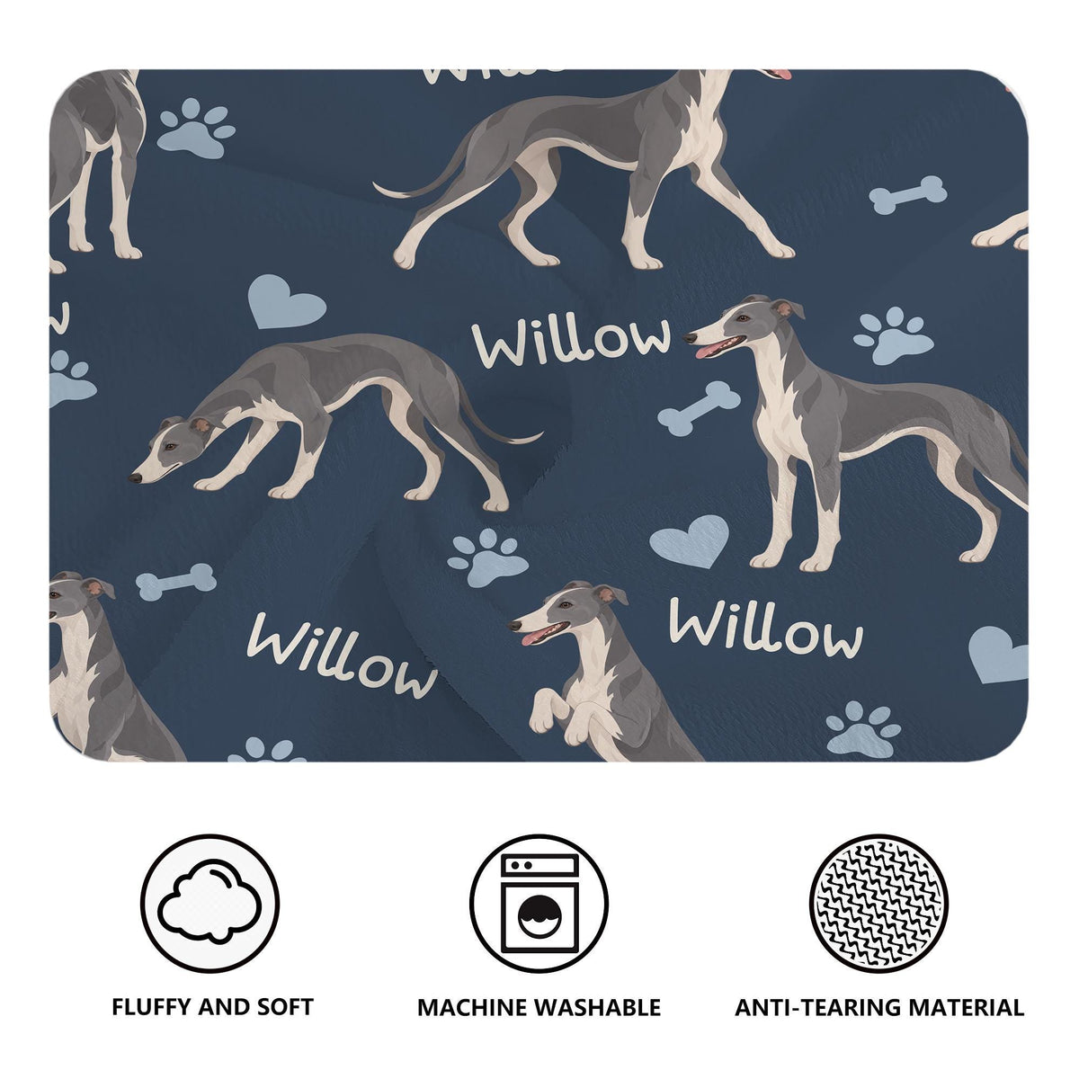 Personalized Whippet Blanket, Pet Blanket with Name
