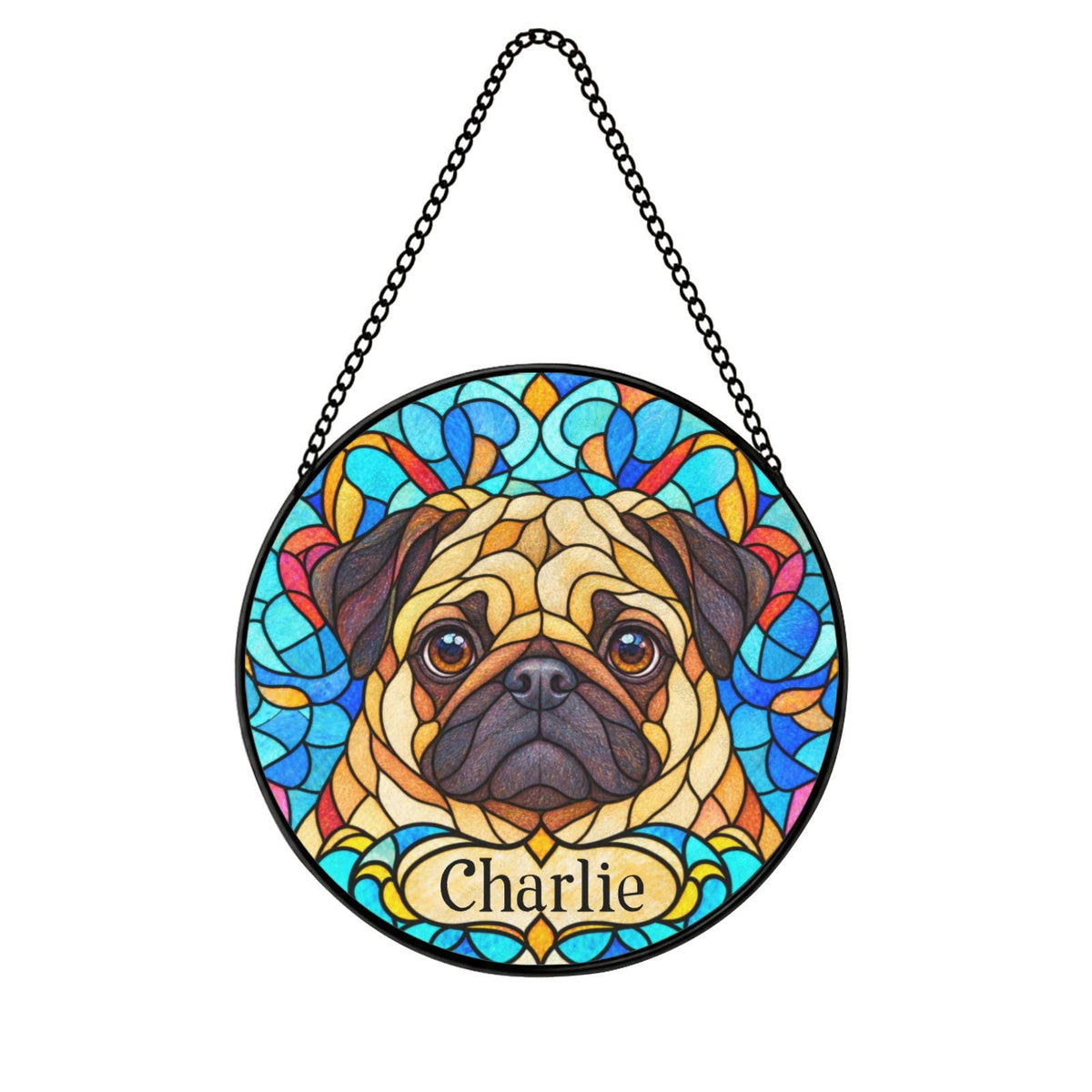 Personalized Pug Suncatcher Custom Name Pet Suncatcher Window Hanging