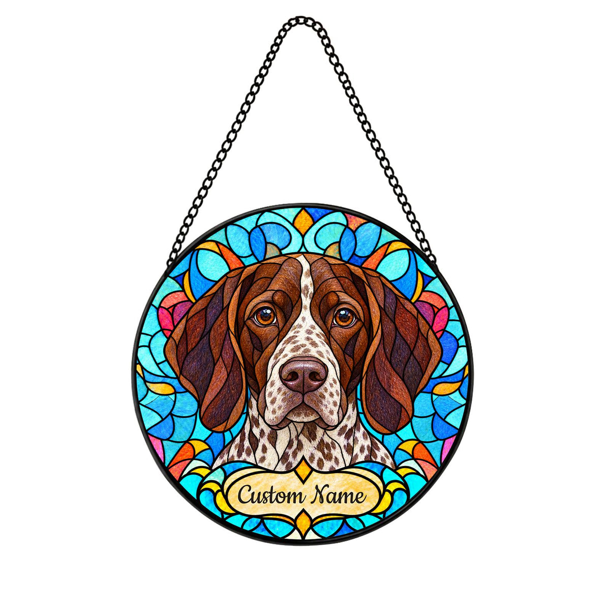 Personalized German Shorthaired Pointer Suncatcher, Custom Name, Floral Stained Glass Window Hanging