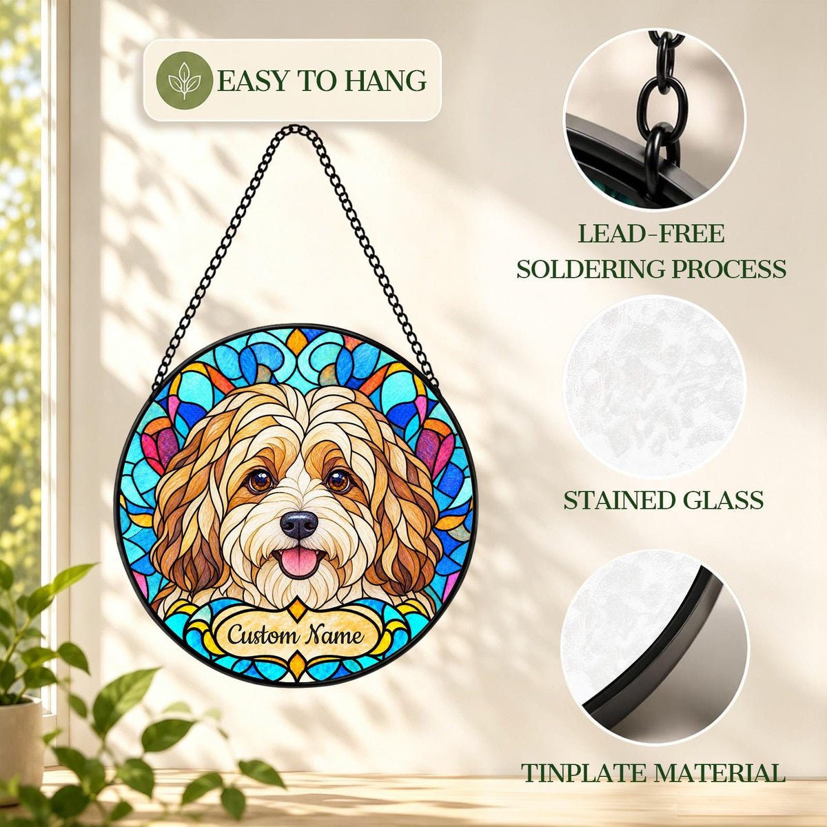 Personalized Havanese Suncatcher, Custom Name, Floral Stained Glass Window Hanging