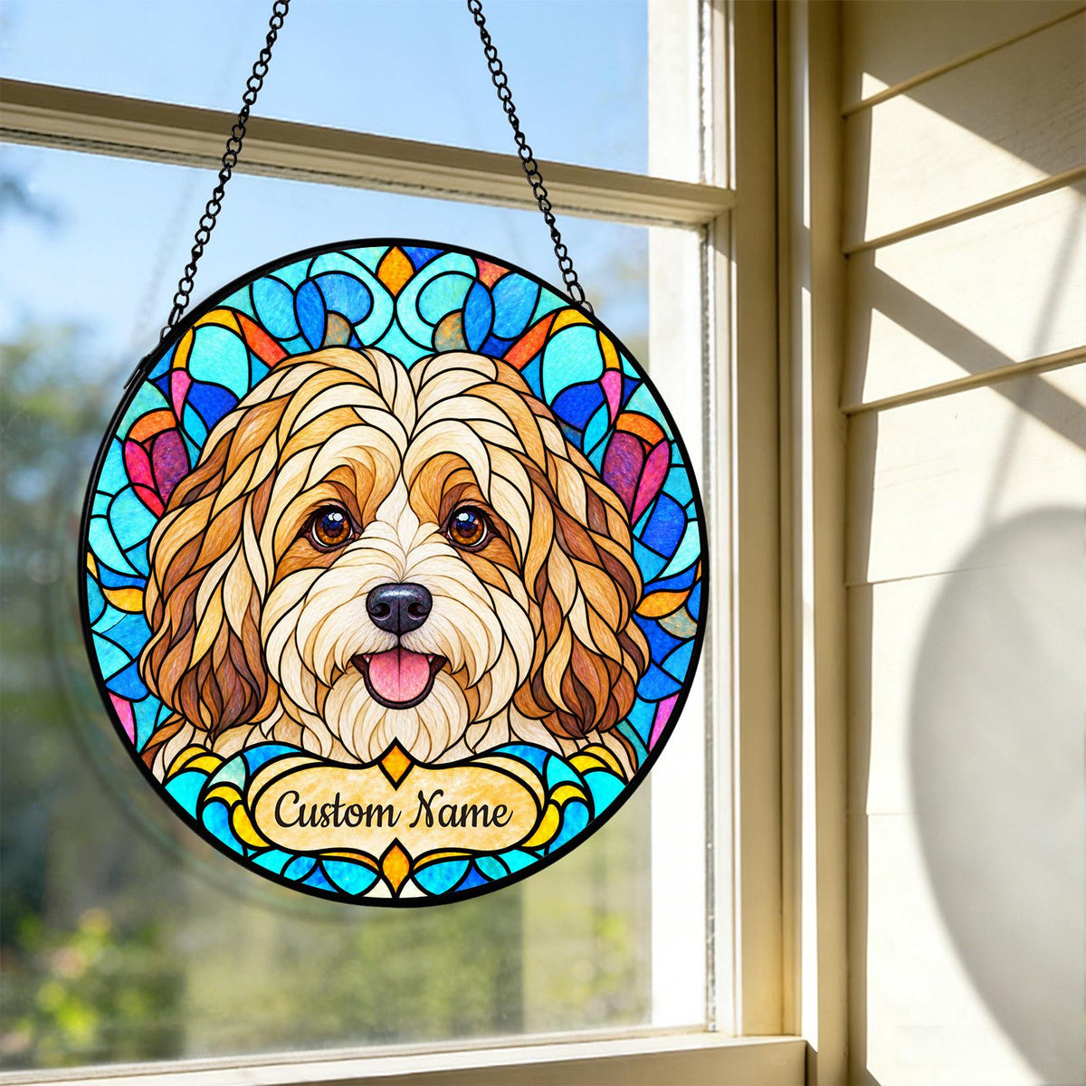 Personalized Havanese Suncatcher, Custom Name, Floral Stained Glass Window Hanging