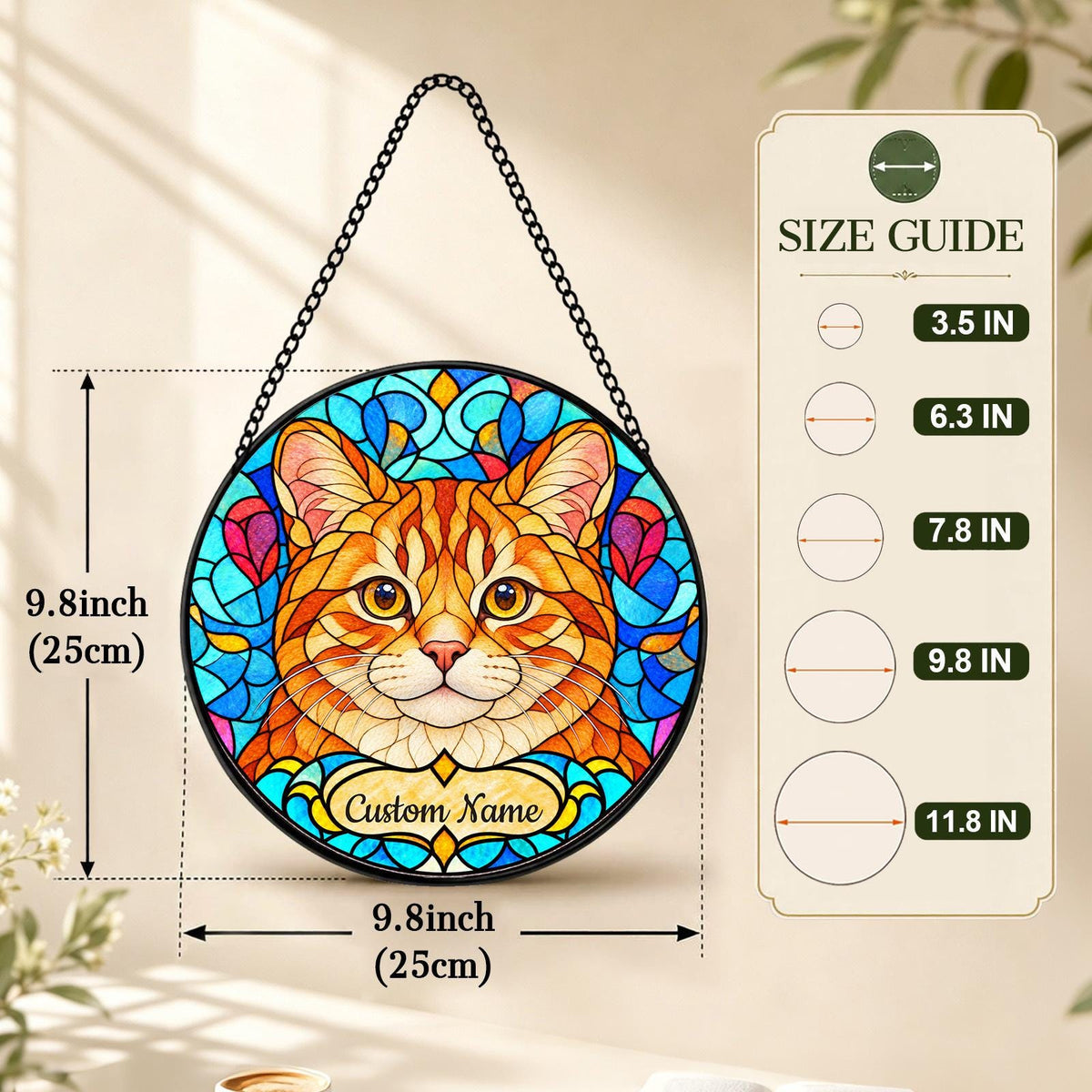 Personalized Manx Suncatcher, Custom Name, Floral Stained Glass Window Hanging