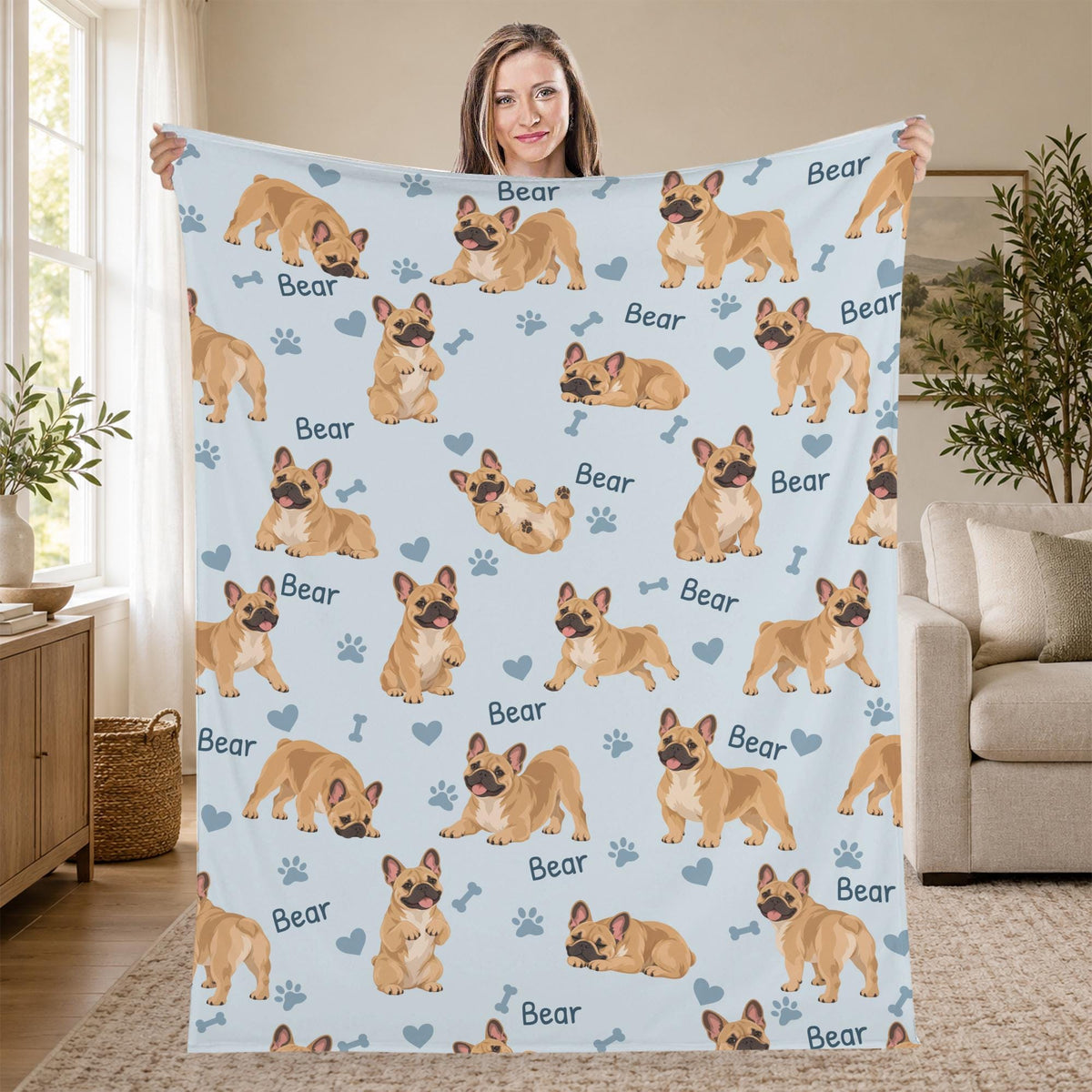 Personalized French Bulldog Blanket, Pet Blanket with Name