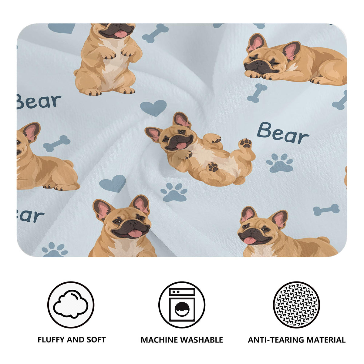 Personalized French Bulldog Blanket, Pet Blanket with Name
