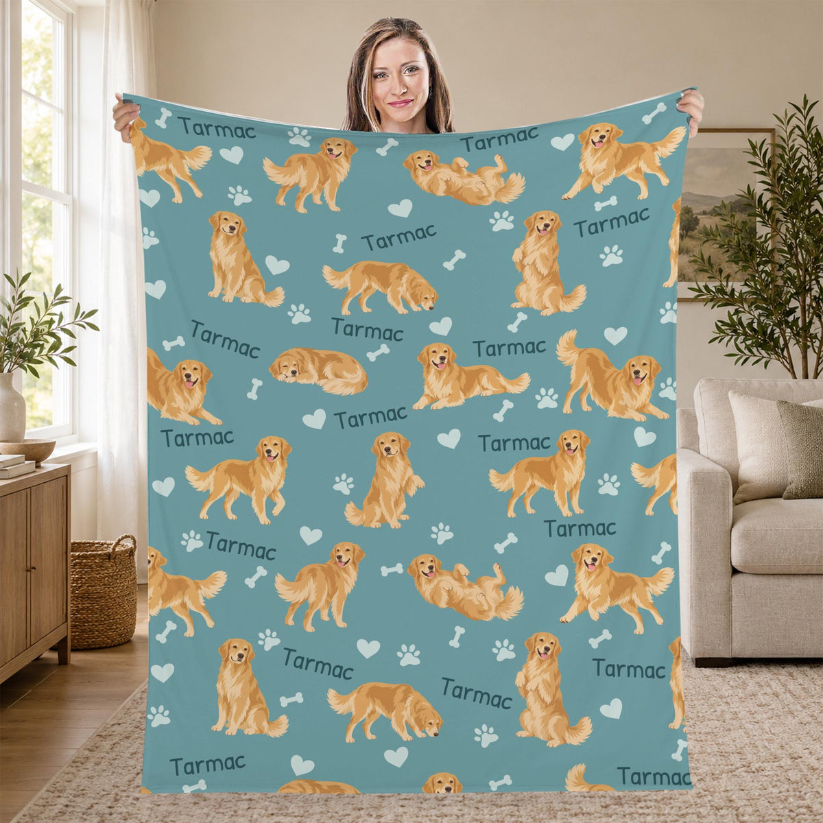 Personalized Golden Retriever Blanket, Pet Blanket with Name