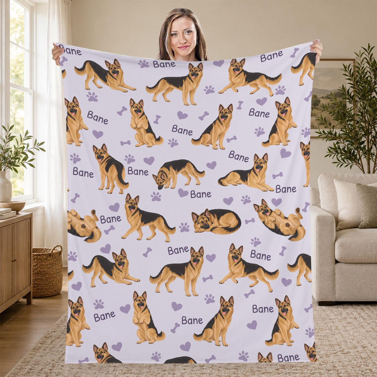 Personalized German Shepherd Dog Blanket, Pet Blanket with Name