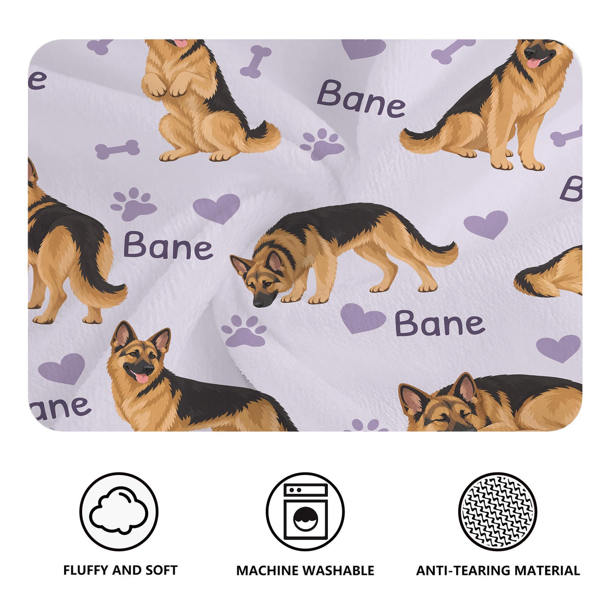 Personalized German Shepherd Dog Blanket, Pet Blanket with Name
